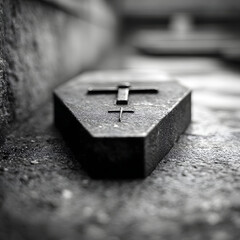 A haunting yet serene image capturing the delicate outline of a coffin marked by a tiny cross, evoking thoughts of life and loss.
