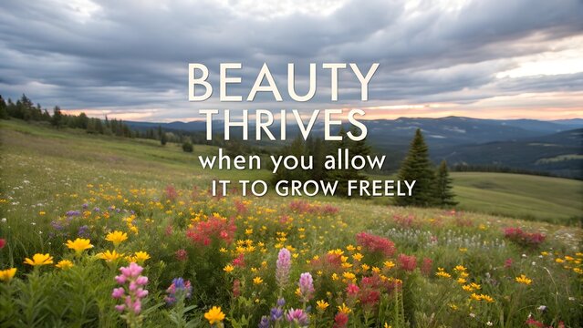 Inspirational Quote on a Beautiful Mountain Wildflower Meadow at Sunset.