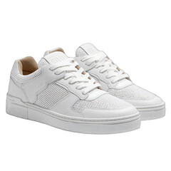 White low-top sneakers with breathable mesh and leather overlays