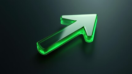 Green arrow points upward with a sleek design against a dark background showcasing modern visual aesthetics