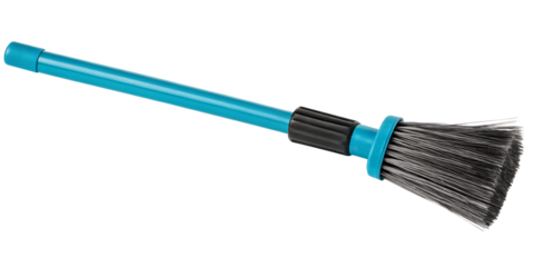 Blue cleaning brush with grey bristles isolated on a transparent background blue handle