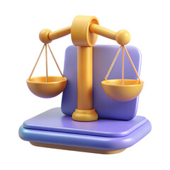 Symbolic balance scale rests on legal document representing justice fairness law and courtroom decisions transparent background