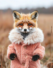 Fox wearing coat outdoor scene