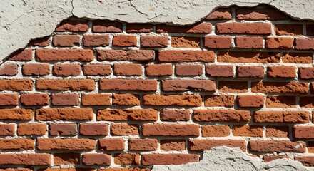 Weathered brick wall with peeling plaster texture.