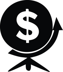 Global finance success symbol dollar sign on earth with upward arrow represents economic growth and international investment opportunities