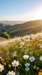 Wildflower meadow landscape sunset