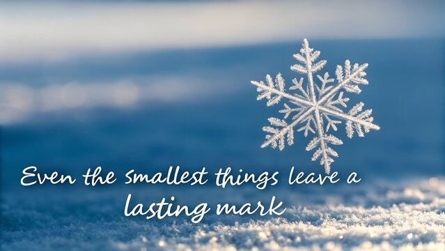 Inspirational quote on a winter background with a single snowflake.