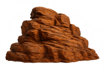 Layered red rock geological formation rendered in photorealistic 3d, transparent background, ready for digital compositing and design projects