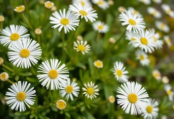 Fototapeta premium Delicate white flowers of a daisybush, lush green foliage, white, plantlife