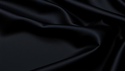 Fototapeta premium Deep black, high-gloss fabric with subtle texture folds, black shiny background, gloss