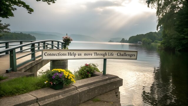 Inspirational Quote Sign on a Wooden Bridge Over a Serene Lake. - Powered by Adobe