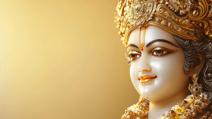 lord vishnu shining face of gold on yellow background