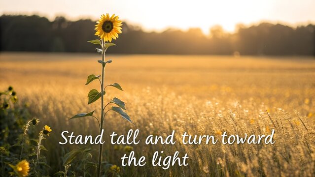 Inspirational Sunflower Standing Tall in a Golden Field at Sunset. - Powered by Adobe