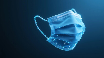 Medical Illustration of a Face Mask with Blue Particles