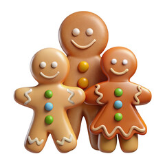 Fototapeta premium 3D Gingerbread Cookies Festive Community Icon-Holiday Traditions, Family, Christmas, Transparent PNG