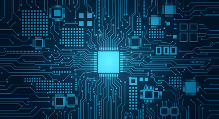 Abstract Circuit Board Technology Background High-Tech Digital Design Futuristic Electronics Microchip technology Innovation Data Processing