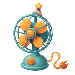 Whimsical Cartoon Table Fan Ready to Party with Star Topped Hat on Transparent Background, Perfect for Celebratory Designs