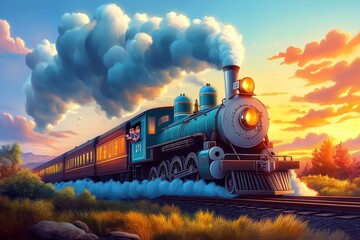 Whimsical Steam Train Journey at Sunset: Adventure, Nostalgia, and Freedom.