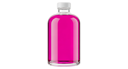 Clear Glass Bottle with Pink Liquid transparent isolated on a transparent background