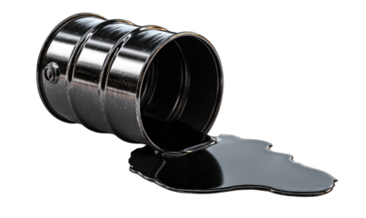 Metal oil drum, spilling black liquid