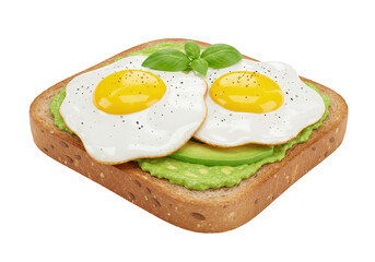Isolated toast with avocado and fried eggs. A delicious breakfast to start your day