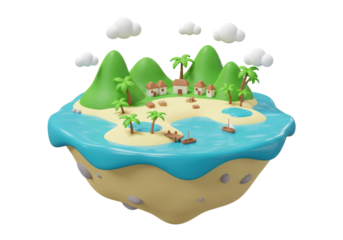 Isolated Tropical Island Paradise Cartoon. Exotic Scenery, Palm Trees, and Ocean View. Perfect Summer Getaway