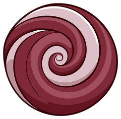 Fototapeta premium Round lollipop candy with spiral design in maroon and light purple colors in sweet dessert confection style, isolated illustration