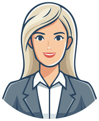 Smiling blonde business woman in a gray jacket; confident professional vector avatar, portrait style, corporate profile picture