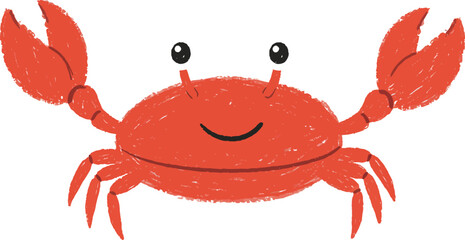 A cheerful cartoon red crab with big claws raised in a friendly gesture isolated on transparent background © rsvect02