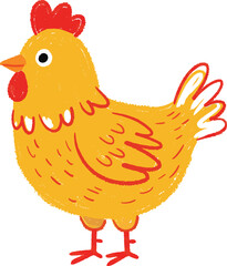 A charming cartoon illustration of a happy yellow hen standing proudly a delightful farm animal depicted on a transparent background isolated on transparent background