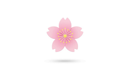 Elegant pink cherry blossom vector illustration. A simple and beautiful single sakura flower icon isolated on a white background with a soft shadow