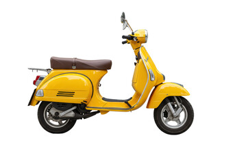 Obraz premium Isolated yellow vintage scooter offering a fun way to travel in the summer heat or for errands