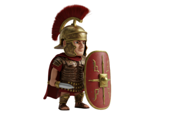 Isolated Roman soldier cartoon character with shield and sword, a warrior from ancient times
