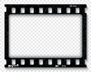 Old grunge movie film strip. Grunge filmstrip frame. Film frame photo strip. Camera roll vintage design.