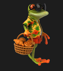 Fun 3D cartoon frog with pastries