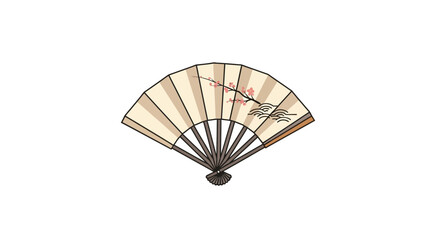 Obraz premium An elegant illustration of a traditional Japanese folding fan decorated with a delicate branch of pink cherry blossoms, isolated on a white background