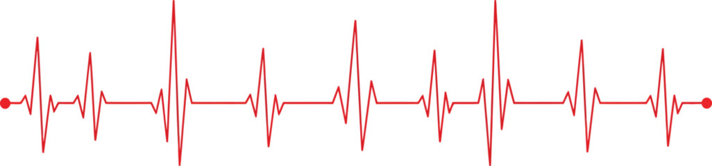 A vibrant red electrocardiogram waveform representing a healthy human heartbeat rhythm isolated on transparent background