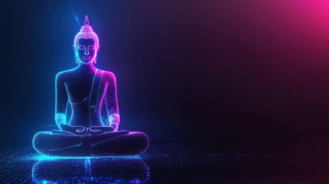 black and blue gradient buddha pixel