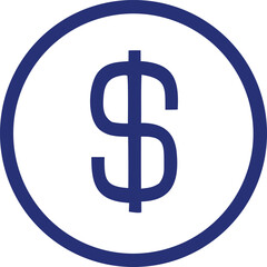 Bold blue dollar sign symbol inside a circular border representing finance and wealth
