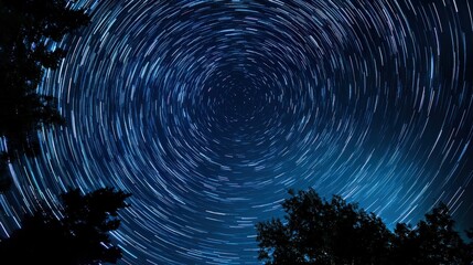 Fototapeta premium Star trails circling the night sky.