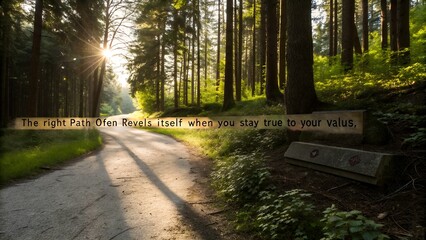 The Right Path Reveals Itself in a Serene Forest with Golden Sunlight.