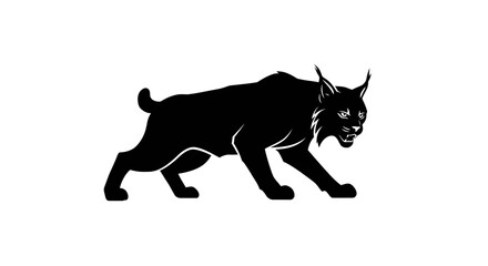 A striking black silhouette of a fierce lynx with pointed ears and a snarling expression captured in a dynamic side profile showcasing its wild nature silhouette