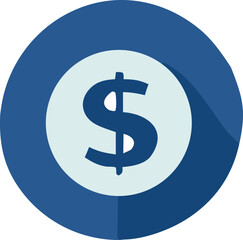 Iconic dollar sign symbol inside a blue circle representing finance business currency money wealth investment savings and earning