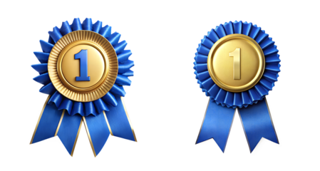 Two Blue Ribbon First Place Awards on Transparent Background
