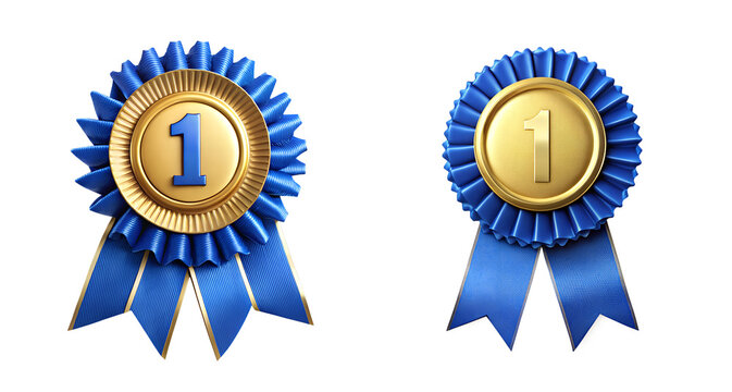 Two Blue Ribbon First Place Awards on Transparent Background
