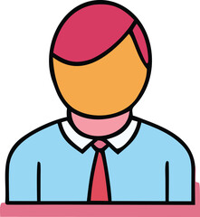 Stylized digital art of a person with red hair and blue shirt with tie