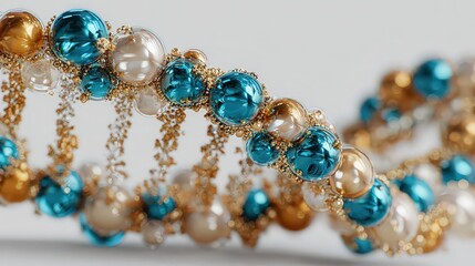 Detailed Dna Model With Gold And Teal Beads On White Background