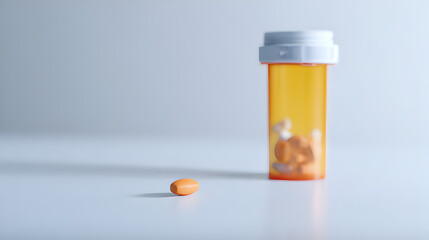 Orange Pill Capsule and Pill Bottle on White Surface Healthcare