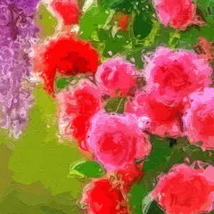 Selbstklebende Fototapeten Rot Various oil paintings, flowers, rabbits, cats, dogs, streams, landscapes, forests, tigers, roses, peonies, lakes, spotted deer, chrysanthemums, butterflies  © Zhang