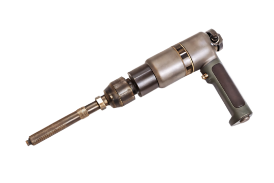 Industrial drill tool with metal shaft isolated on a transparent background machinery